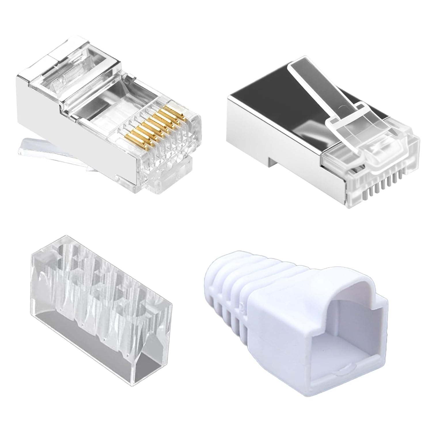 Kit Conectores RJ45 Cat 6A Blindados, Guías y Fundas